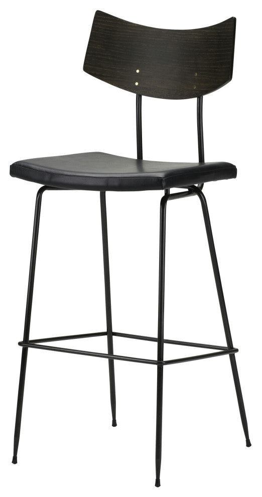 Sol Seared Oak and Leather Stool, Black, Bar Height