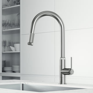 VIGO Hart Arched 18" H Single Handle Pull-Down Kitchen Faucet, Stainless Steel, Without Extras