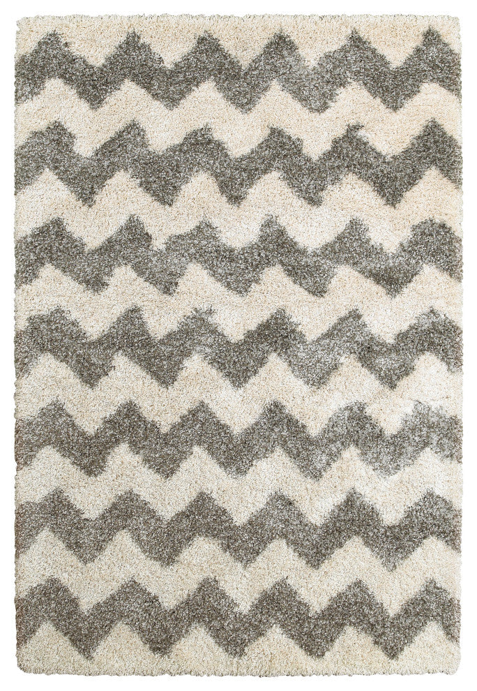Hartley Chevron Stripes Gray and Ivory Area Rug, 5''3"x7''6"