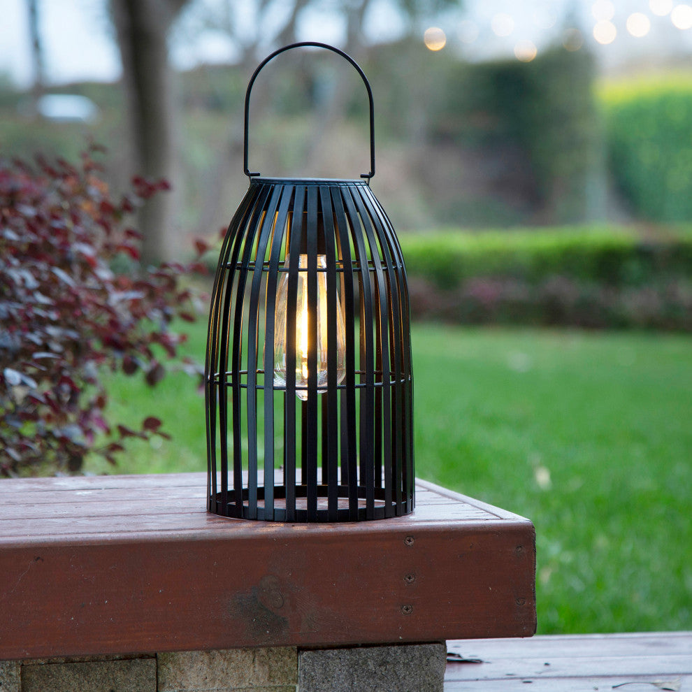 9.75 Metal Woven Black Solar Powered Outdoor Hanging Lantern
