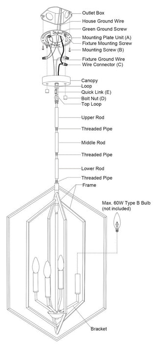 Vaxcel Lighting P0388 Riley 4 Light 18"W Pendant - Black / Satin Brass