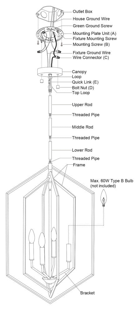 Vaxcel Lighting P0388 Riley 4 Light 18"W Pendant - Black / Satin Brass