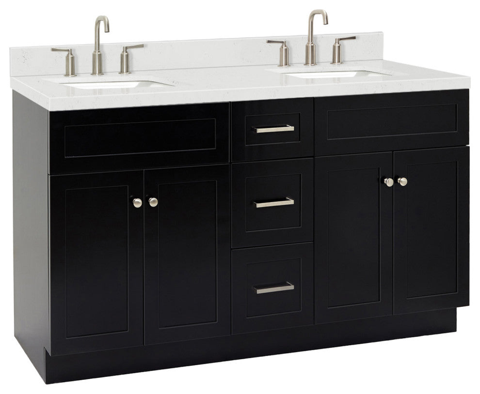 Ariel Hamlet 60" Double Rectangle Sink Bathroom Vanity, Carrara Quartz
