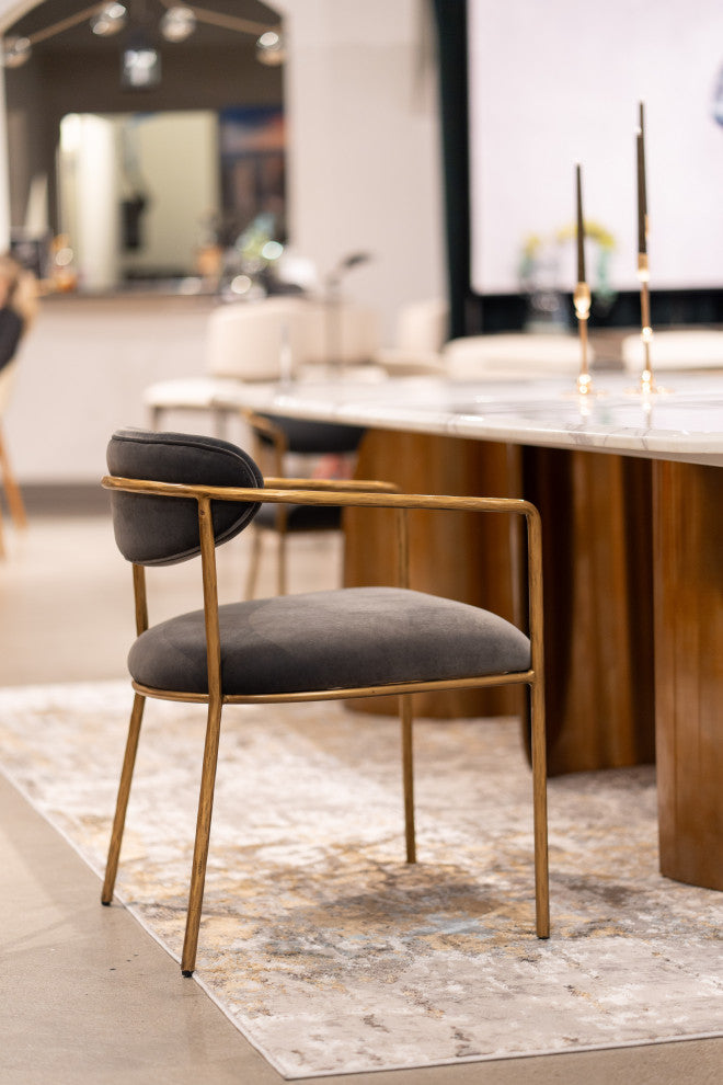 Modrest Baird Modern Grey Velvet, Brass Dining Chair