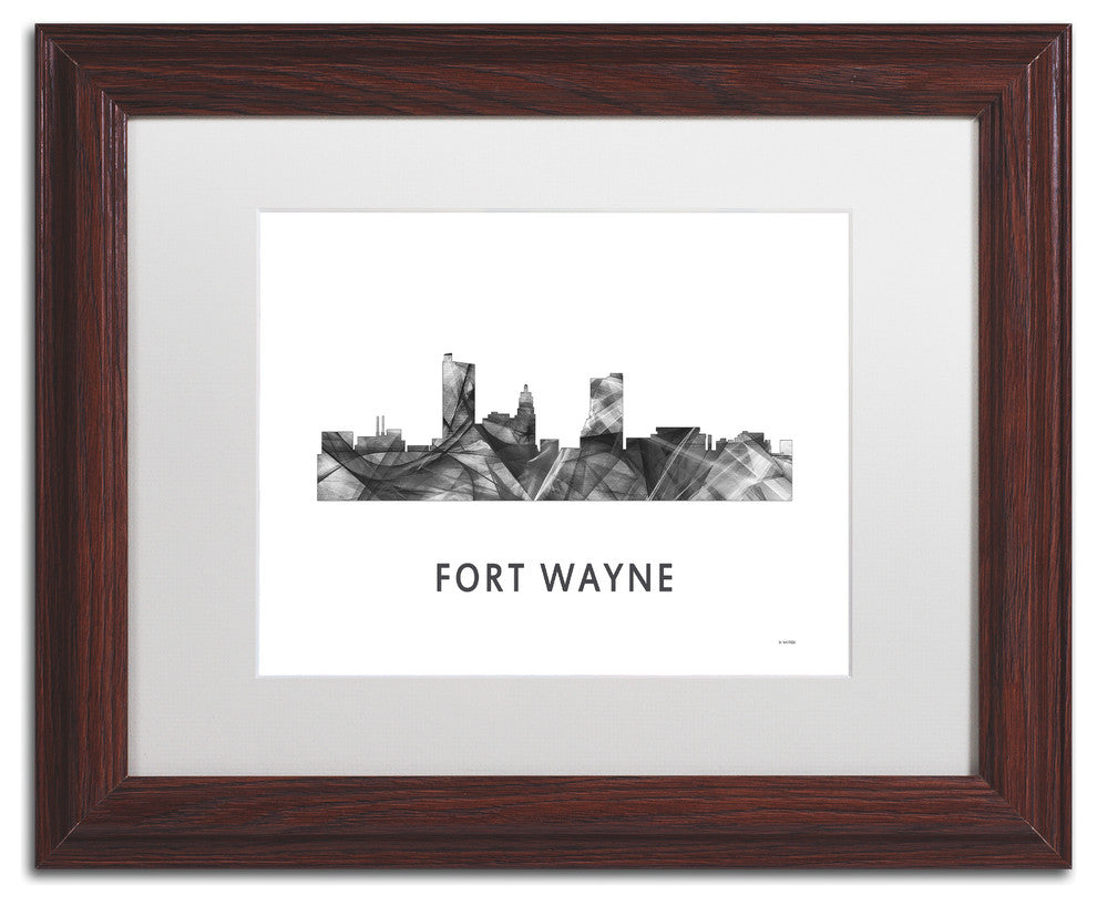 ''Fort Wayne Indiana Skyline'' Framed Art, Wood Frame, White Matte, 14x11