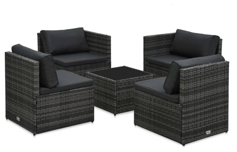 vidaXL 5-Piece Garden Lounge Set With Cushions Poly Rattan Gray