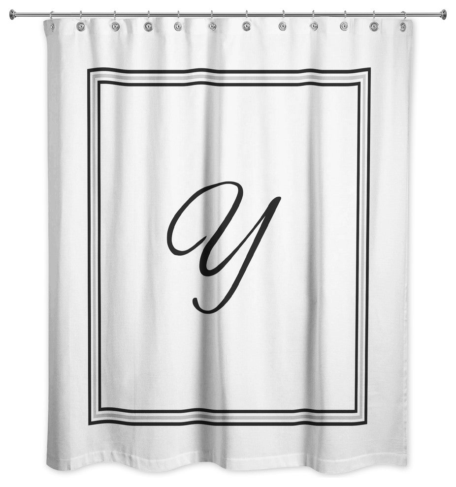 Classic White Monogrammed Shower Curtain, Y