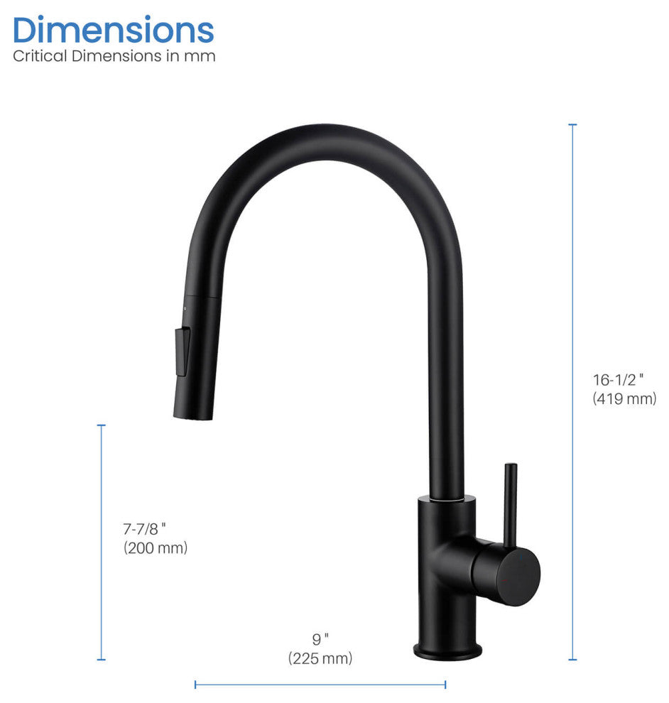 Circular Single Handle Pull Down Kitchen Faucet, Matte Black