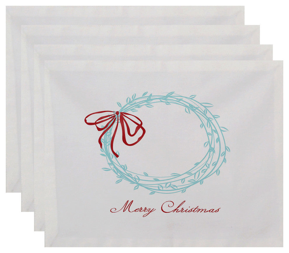 Decorative Holiday Placemat, Set of 4, Word Print, Aqua