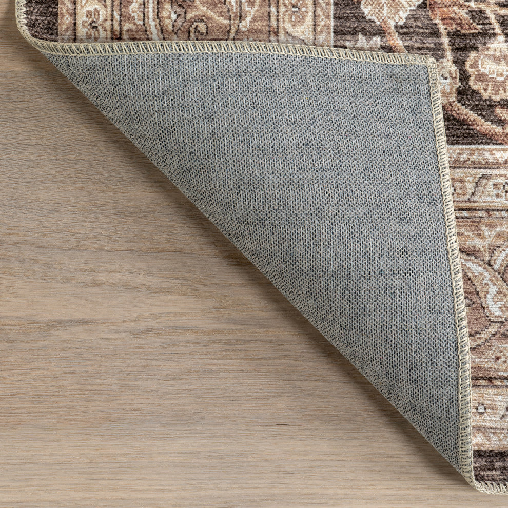 Nuloom Cerise Floral Faded Spill Proof Washable Area Rug, Dark Brown 5'x8'