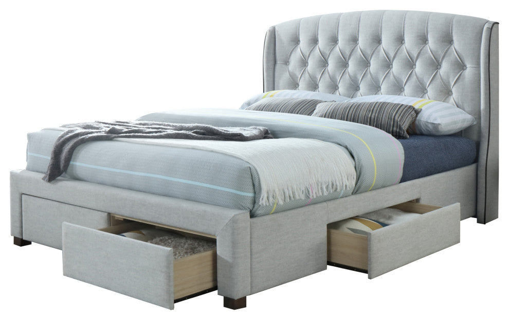 Adele 4-Piece Bedroom Set - King Size Upholstered Bed, 2 Nightstands, 1 Dresser