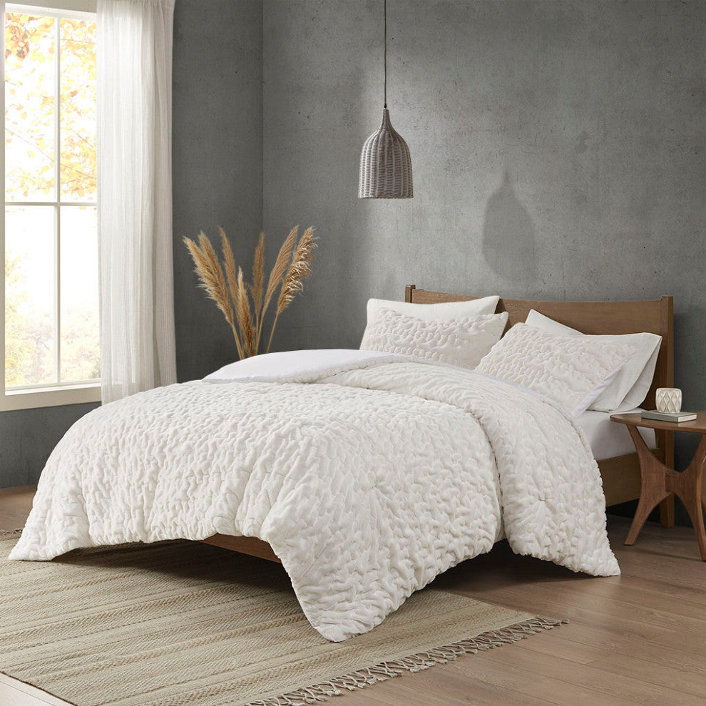 Madison Park Blair Ruched Fur Down Alternative Comforter Set, Ivory