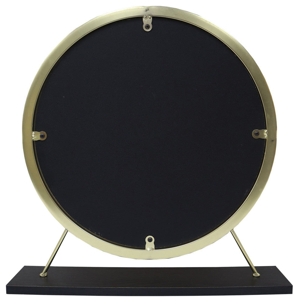 ACME Adao Vanity Mirror and Stool, Faux Fur, Mirror, Black and Brass Finish