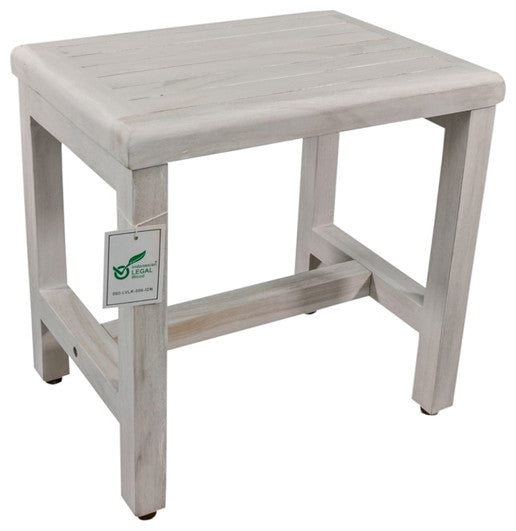 Compact Rectangular Teak Shower Or Outdoor Bench In Driftwood Finish