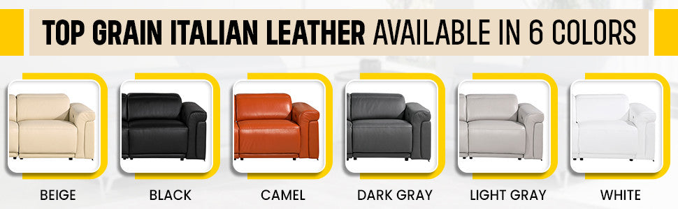 Giovanni 5-Piece 3-Power Reclining Italian Leather Sectional, Camel