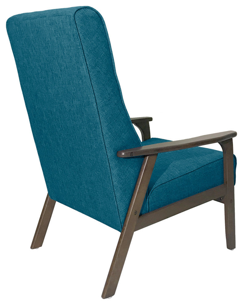 Katharine Mid Century Modern Upholstered Accent Chair, Blue and Walnut