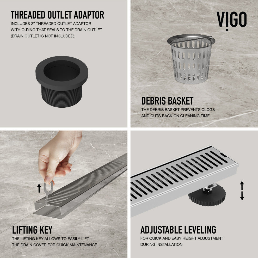 VIGO Elan Linear Shower Drain, Chrome, 24"