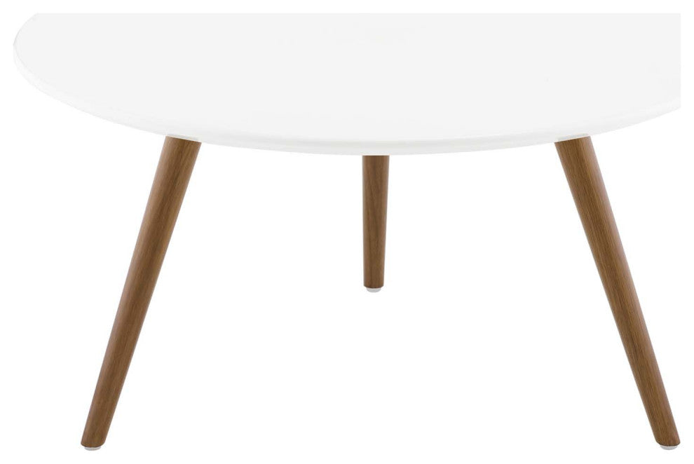 Walnut White Lippa 28" Round Wood Top Coffee Table with Tripod Base