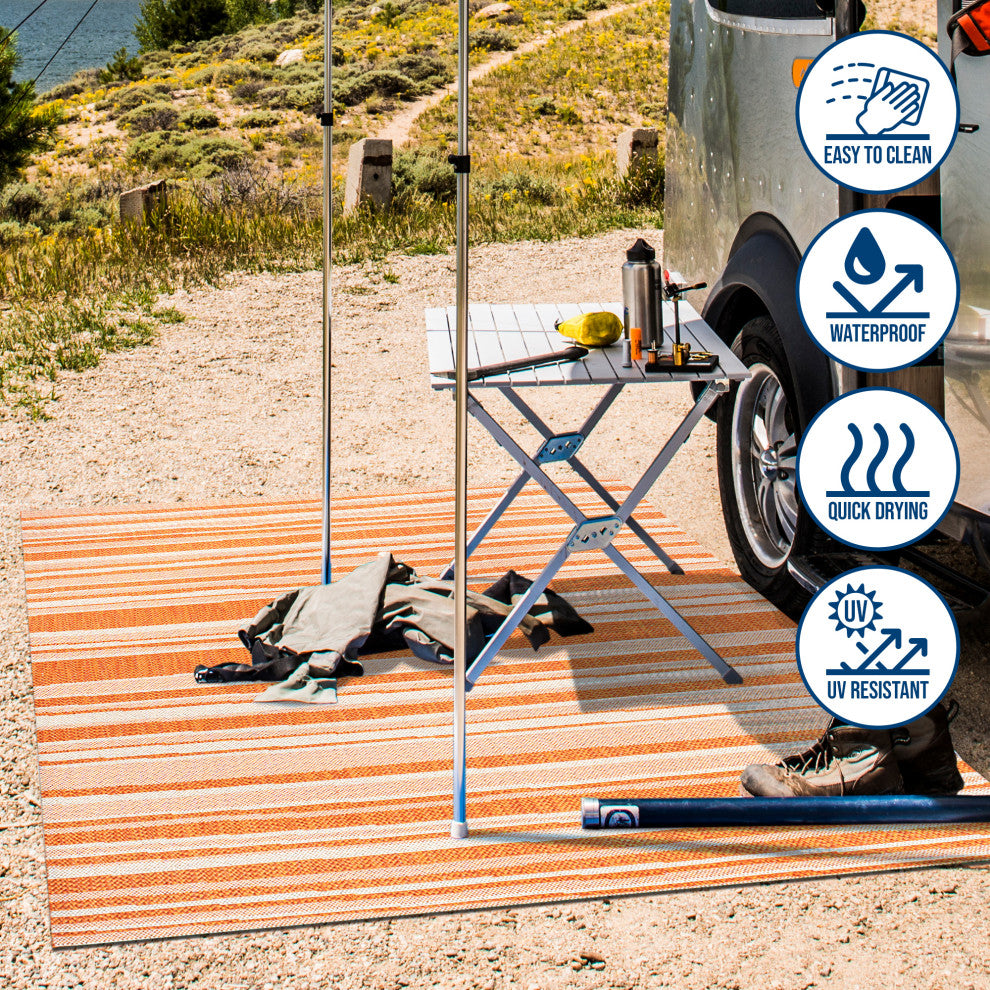 Castara Wavy Stripe Modern Indoor/Outdoor Area Rug, Orange/Cream, 2x8