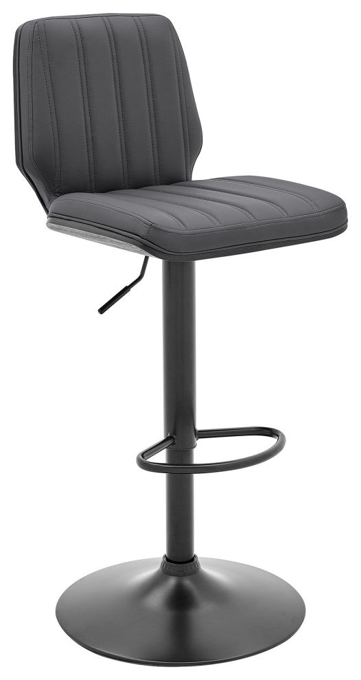 Benzara BM246074 Adjustable Swivel Gray Faux Leather and Black Metal Bar Stool