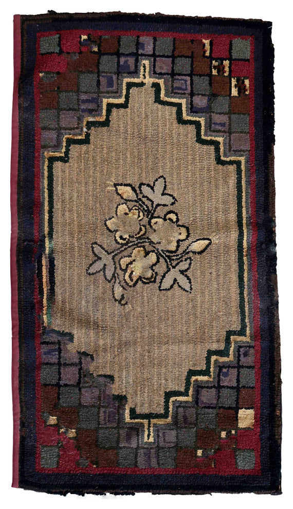 Handmade Antique American Hooked Rug 2.1'x4', 67cmx122cm, 1880s