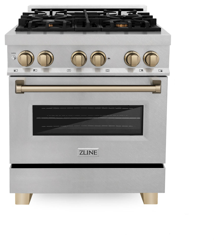 ZLINE 30" Dual Fuel Range, DuraSnow With Champagne Bronze RASZ-SN-30-CB