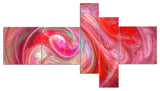 Red Fractal Pattern with Circles, Abstract Canvas Art Print, 60"x32", 5 panels