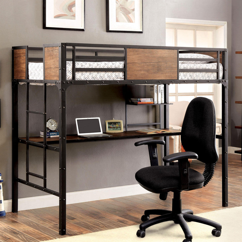 Furniture of America Baron Metal Twin over Workstation Bunk Bed in Black
