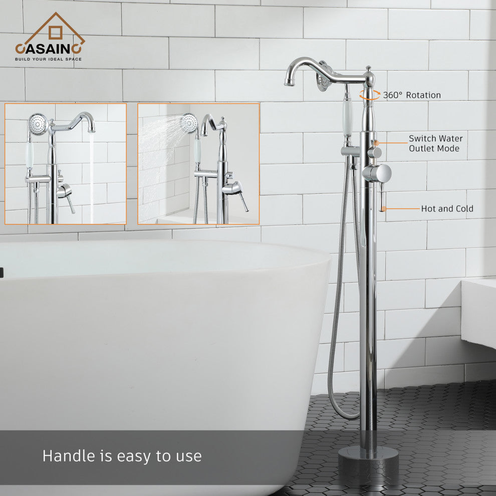 Single Handle Classical Freestanding Bathtub Faucet with Hand Shower Hand, Chrome
