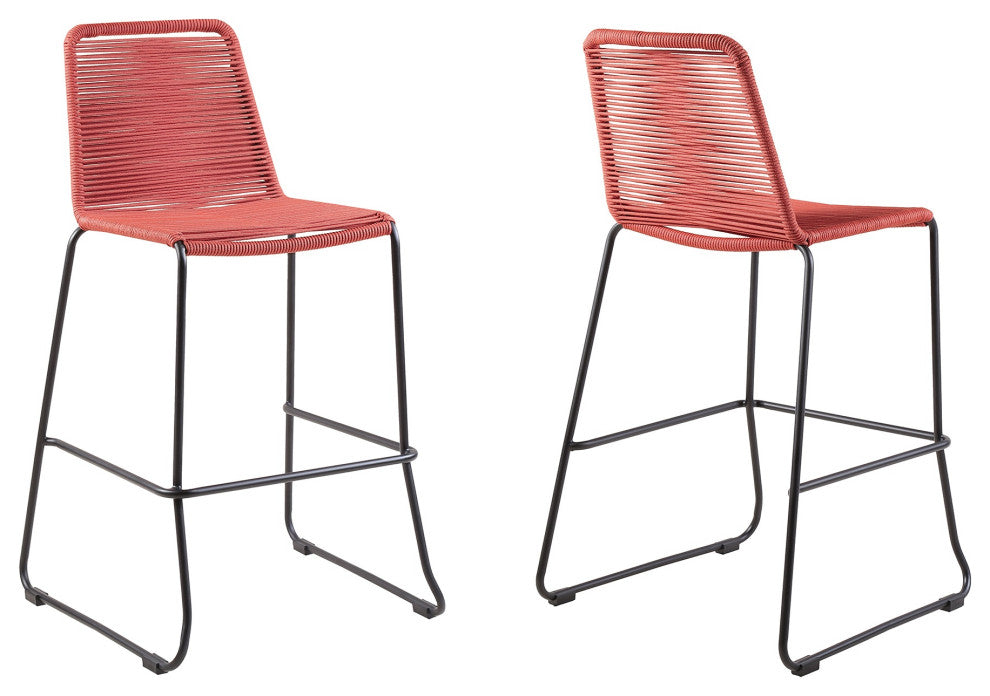 Shasta 26" Outdoor Metal and Brick Red Rope Stackable Counter Stool, Set of 2