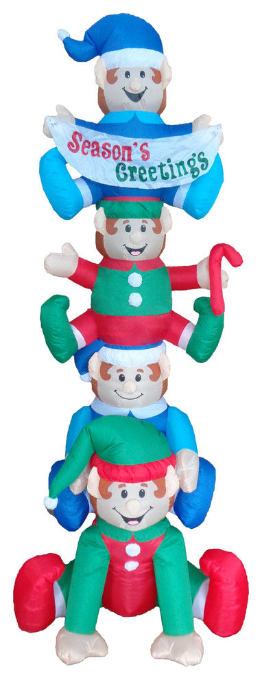 Christmas Inflatable Stacked Elves Yard Decoration, 8' Tall