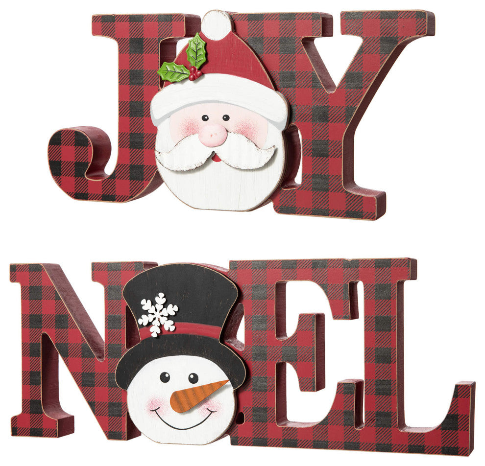 Wooden Christmas Centerpiece Table Decor, "Joy "& "Noel"