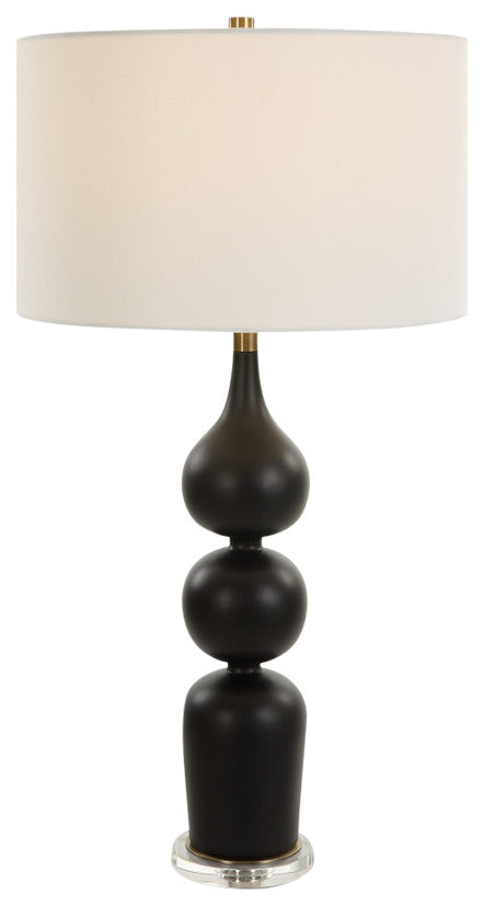 Curvy Matte Black Stacked Spheres Table Lamp 33 in Sleek Contemporary White