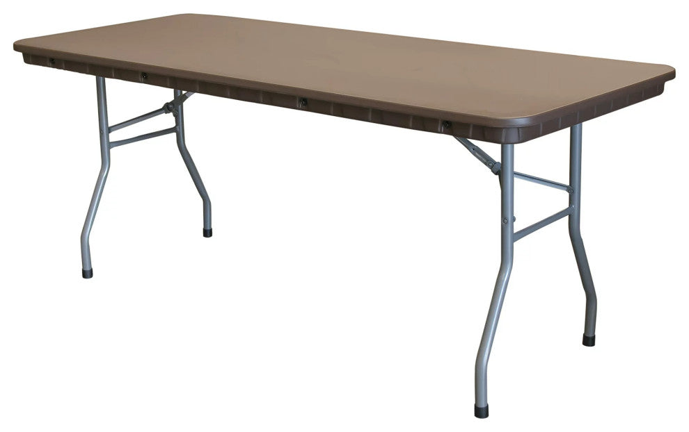 Rectangular Folding Table, Wishbone Metal Legs With Weather Resistant Top, Brown