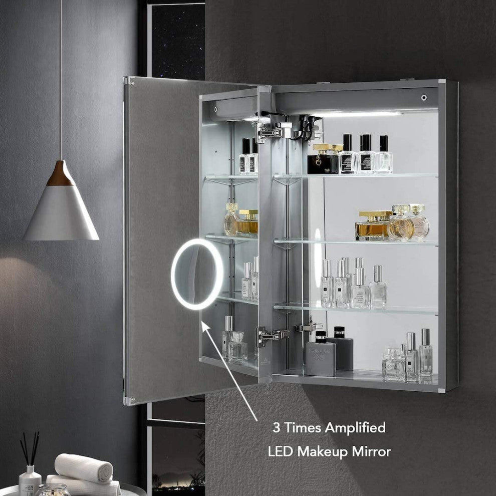LED Medicine Cabinet With Defog, Dimmer, Makeup Mirror, Outlets, 20/L/3x