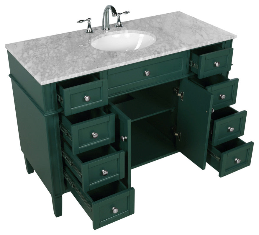 Home Living Vanity with Carrara White Marble Countertop, Green, 48", Single Sink