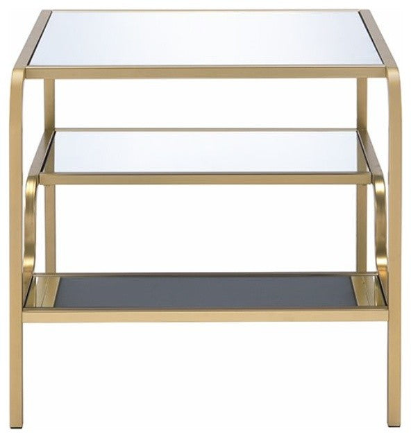 ACME Astrid End Table, Gold and Mirror