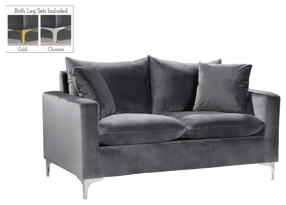 Naomi Velvet Upholstered Loveseat, Gray