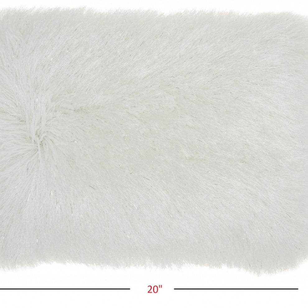 White Super Shaggy  Throw Pillow