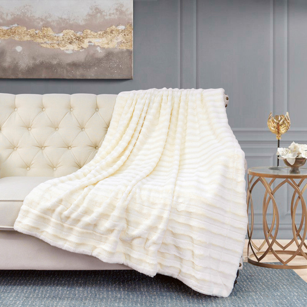 Derby Jumbo Over-Sized Double Sided Faux Fur Throw Blanket, Antique White, 60"x80"