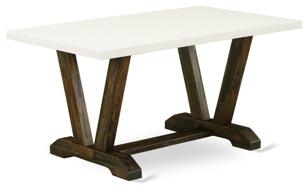 7-Piece Dining Set, 6 Chairs, Table Top and Wooden Legs-Linen White and Jacobean