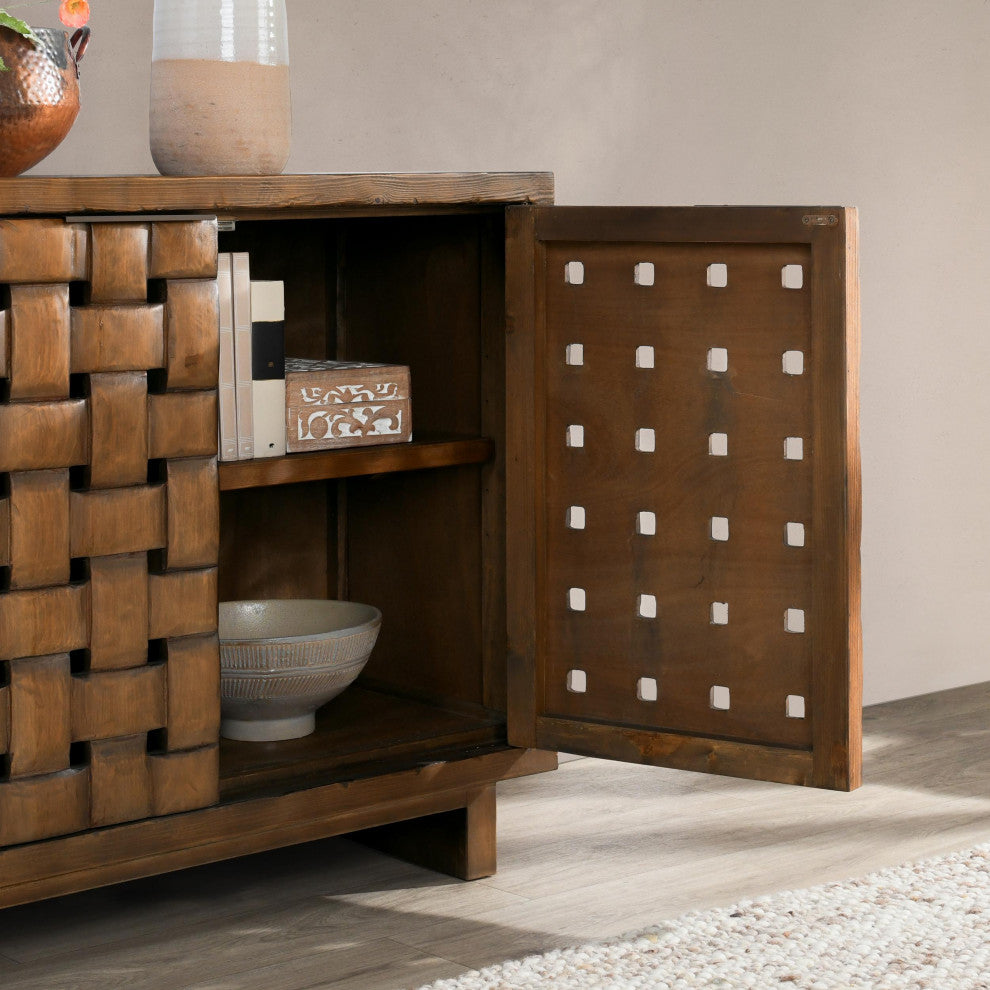 Bast 4-Door Reclaimed Pine Wood Buffet Sideboard, Brown