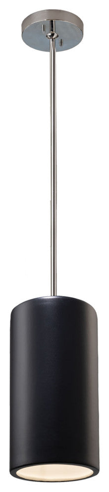Large Cylinder Pendant, Carbon Matte Black, Polished Chrome, Incandescent