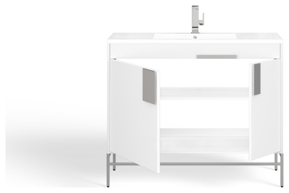 The Lancado Bathroom Vanity, White, 40", Single Sink, Freestanding