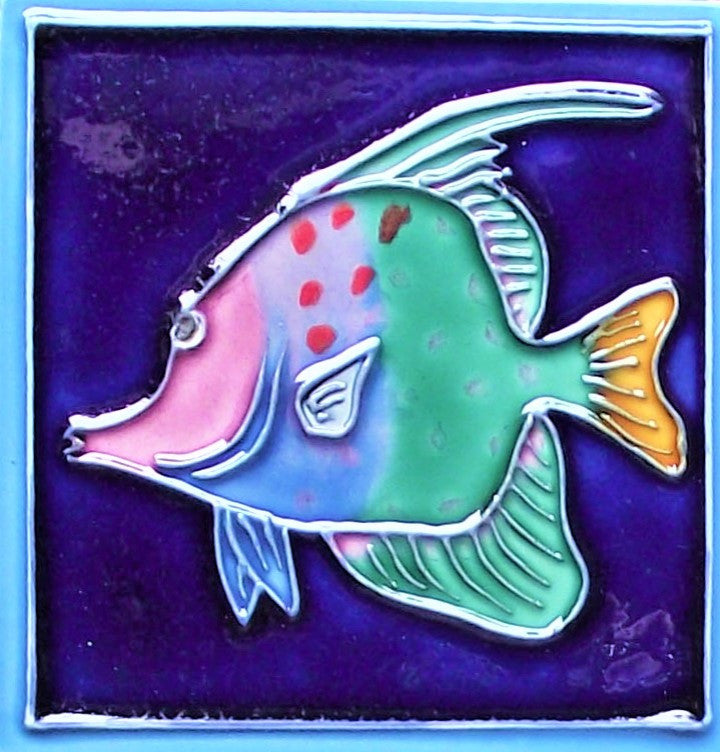 3x3" Pink, Purple, and Green Fish Ceramic Tile Magnet