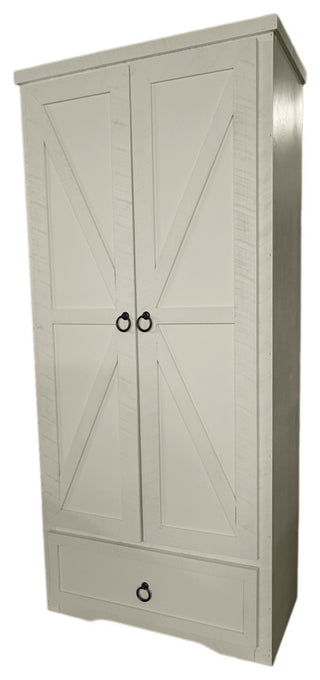 Rustic Extra Wide Solid Wood Wardrobe Armoire, Soft White
