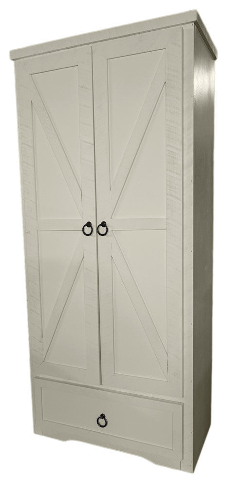 Rustic Extra Wide Solid Wood Wardrobe Armoire, Soft White