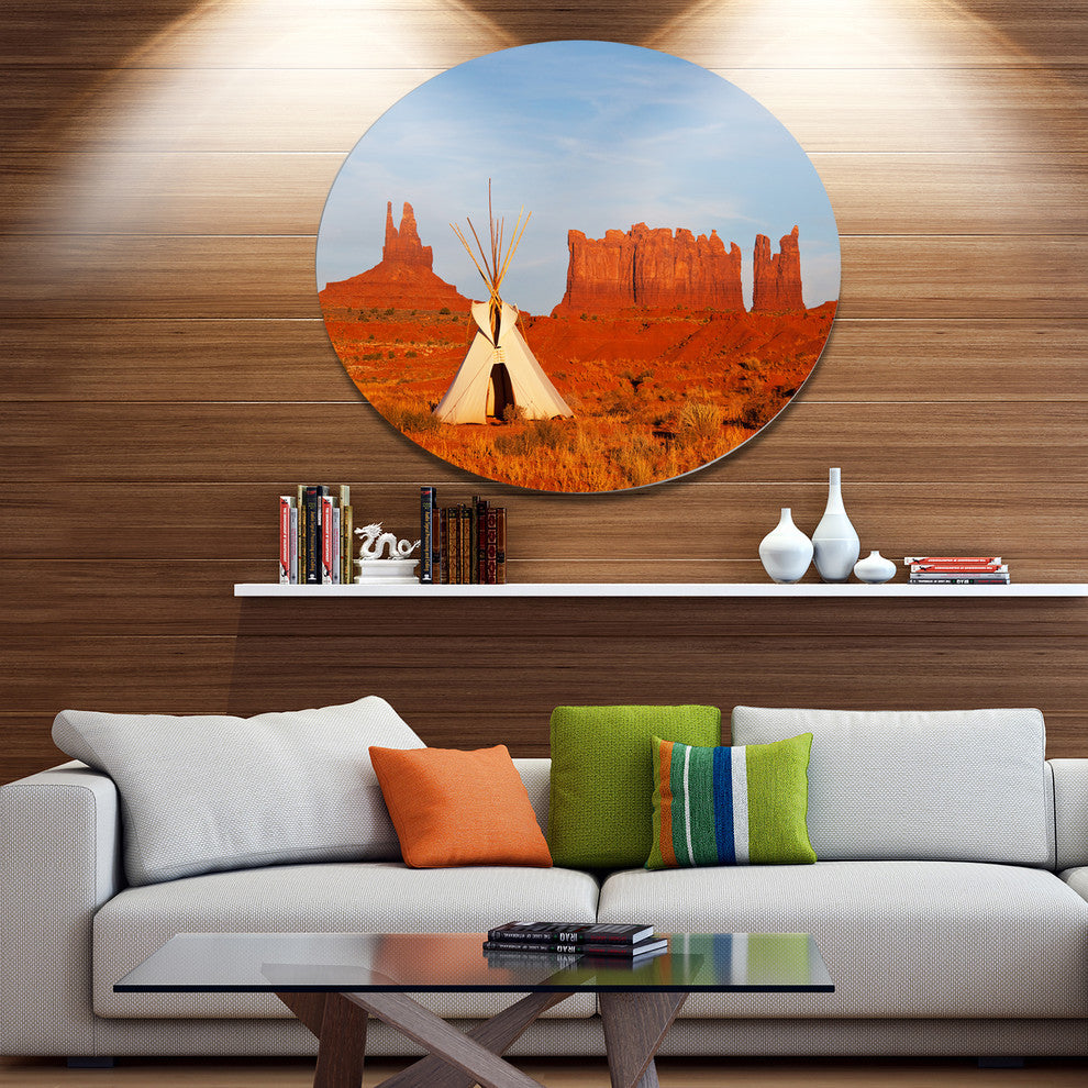 Tent In Monument Valley, Landscape Large Disc Metal Wall Art, 23"