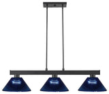 Cobalt 3 Light Billiard Light in Matte Black with Dark Blue Acrylic Shade