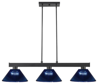 Cobalt 3 Light Billiard Light in Matte Black with Dark Blue Acrylic Shade